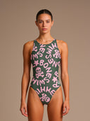 Maillot une pièce femme d'entraînement PINUP 388P - Logo Military + Rose Clair
