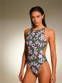 Maillot une pièce femme d'entraînement PINUP 388P - Logo Military + Rose Clair