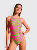 Maillot une pièce femme entraînement PINUP 564PF - Rayures acidulées