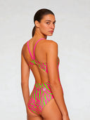 Maillot une pièce femme entraînement IBIZA 253IF - Rayures acidulées