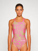 Maillot une pièce femme entraînement IBIZA 253IF - Rayures acidulées