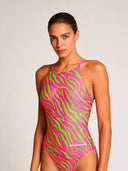 Maillot une pièce femme entraînement IBIZA 253IF - Rayures acidulées
