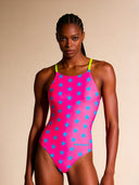 Maillot une pièce femme entraînement IBIZA 245IF - Fuchsia étoile bleue