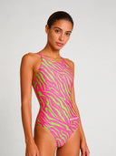 Maillot une pièce femme entraînement IBIZA 253IF - Rayures acidulées