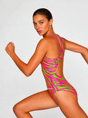 Maillot une pièce femme entraînement IBIZA 253IF - Rayures acidulées
