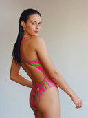 Maillot une pièce femme entraînement PINUP 564PF - Rayures acidulées