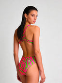 Maillot une pièce femme entraînement PINUP 564PF - Rayures acidulées