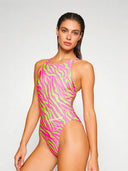 Maillot une pièce femme entraînement PINUP 564PF - Rayures acidulées