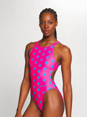 Maillot une pièce femme entraînement PINUP 556PF - Fuchsia étoile bleue