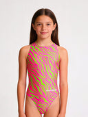 Maillot une pièce fille entraînement PINUP 564PF - Rayures acidulées