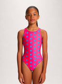 Maillot une pièce fille entraînement PINUP 556PF - Fuchsia étoile bleue