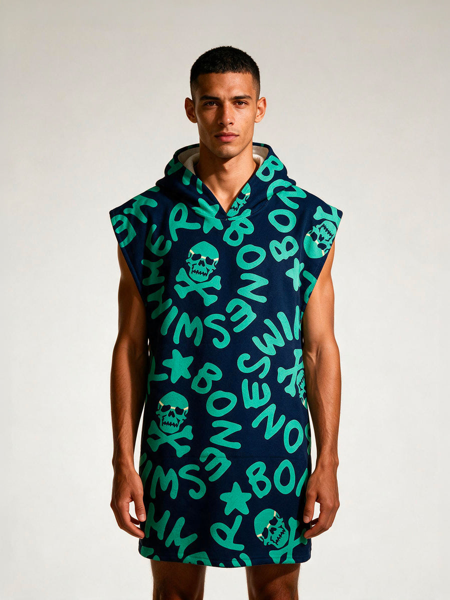Poncho en microfibre 63POF — Bleu logo menthe