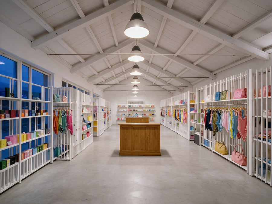 Le comptoir en bois et la longue salle