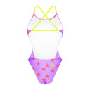 Costume intero donna da mare Alte L028AF - Lilla Stelle Rosso Fluo, vista posteriore